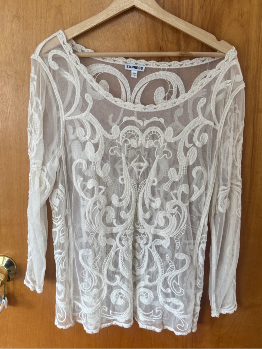 EXPRESS- OFF WHITE LONG SLEEVE LACE TOP